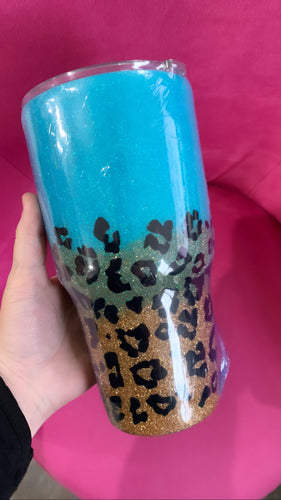 Teal apoxy leopard 30oz tumbler