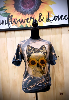 Sunflower skull bleach wholesale tee