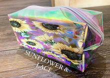 Load image into Gallery viewer, travel PVC holographic organizer sunflower cosmetic makeup bag