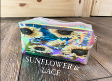 Load image into Gallery viewer, travel PVC holographic organizer sunflower cosmetic makeup bag