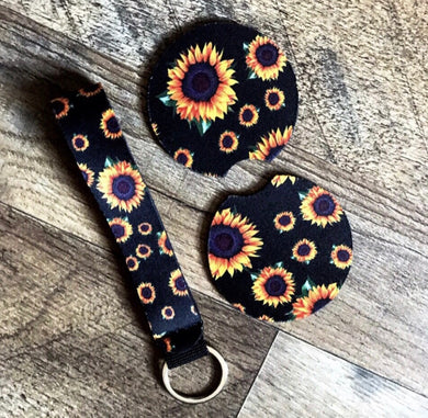 Sunflowers Flowers Black Fashion Women Card Holder Lanyard