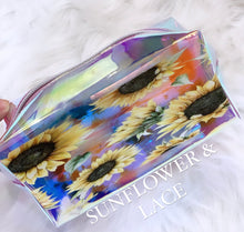 Load image into Gallery viewer, travel PVC holographic organizer sunflower cosmetic makeup bag