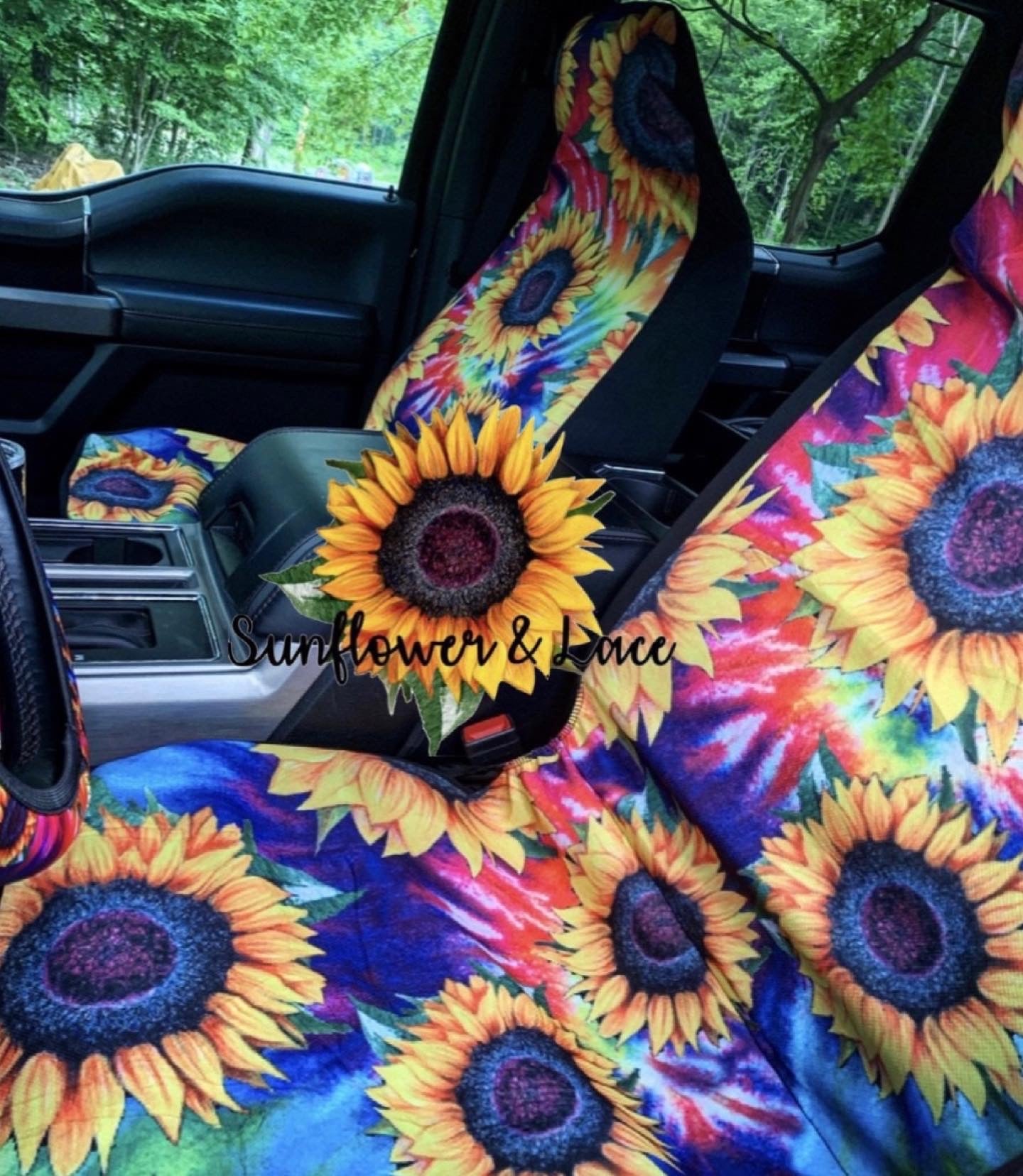 Headrest Cover Pieces Sunflower Car Accessories Set Include